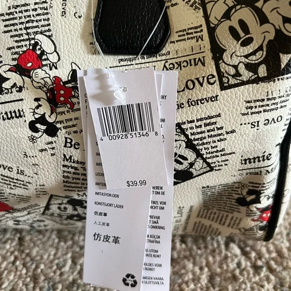Mickey Mouse Newspaper Print Handbag - Black and White - Picture 3 of 6